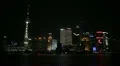 Shanghai Skyline, China, Huangpu River, Skyscrapers, Cityscape, Ship Boats Night HD Footage