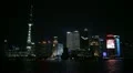 Shanghai Skyline, China, Huangpu River, Skyscrapers, Cityscape, Ship Boats Night HD Footage