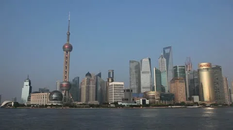 Shanghai Skyline, China, Huangpu River, Skyscrapers, Cityscape, Boats time lapse Stock Footage