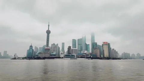 Shanghai Skyline Clouds Over Huangpu River Stock Footage 259251241
