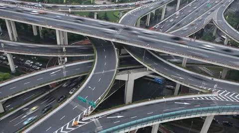 Shanghai Skyline Crowded Busy Street Highway Traffic Jam Congestion time lapse Stock Footage