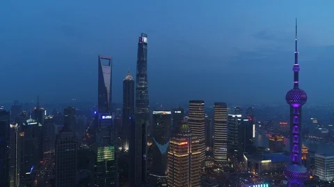 Shanghai skyline in dusk Stock Footage 89427090