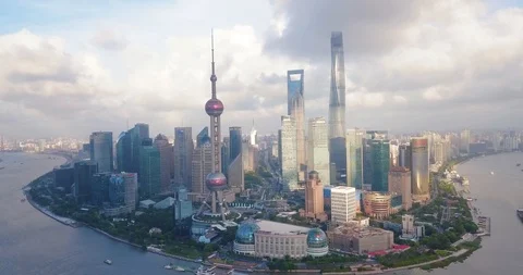 Shanghai skyline landmark aerial view of downtown with amazing skyscrapers ri 스톡 동영상 125579853