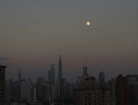 Shanghai Skyline Moonrise Stock Footage 47475103