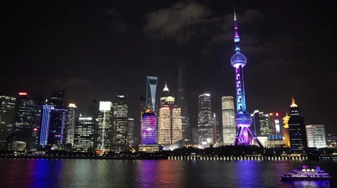 The Shanghai Skyline at Night Stock Footage 54760827