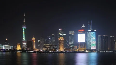 Shanghai skyline at night Stock Footage 125626383