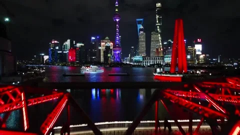 Shanghai Skyline at Night Stock Footage 250146465