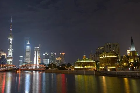 Shanghai skyline by night Stock Photos