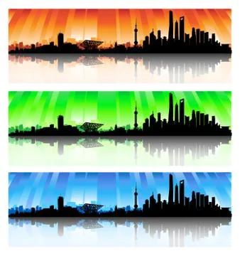 Shanghai skyline set Stock Illustration