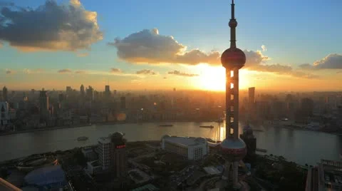Shanghai skyline at sunset, timelapse. Please Search Featured Clip: 78526879. Stock Footage