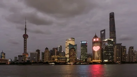 Shanghai skyline. Time Lapse - from evening into night Stock Footage 82997283