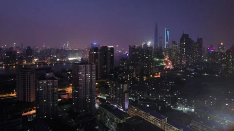 Shanghai Skyline timelapse at night Stock Footage 60132021