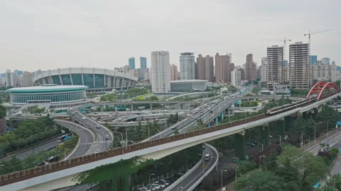 Shanghai Stadium highway with train Stock Footage 240826218