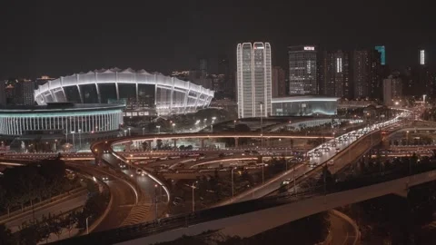 Shanghai Stadium NIGHT MID Stock Footage 240846268