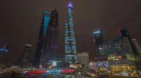 Shanghai Tower Lights Hyperlapse Stock Footage 57334244