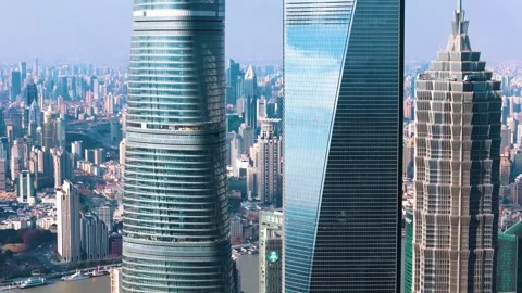 Shanghai Tower Spiral Aerial Hyperlapse Sunset 4K Stock-Footage 339339900