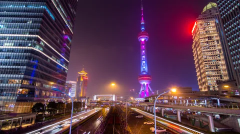 Shanghai TV tower time lapse Video stock 62516409