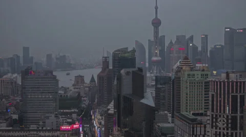 Shanghai View from Evening to Night Stock Footage 39646699