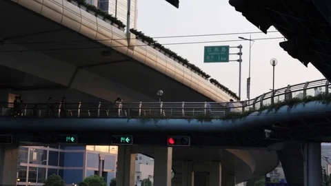 Shanghai walking bridge Stock Footage 78838889