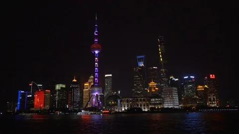 Shanghai Waterfront at Night Stock Footage 88226884