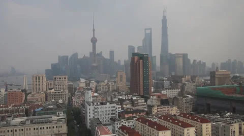 Shanghai Waterfront Skyline Architecture Stock Footage 32859755