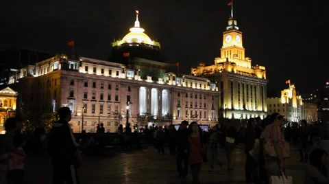 Shanghai Waterfront Skyline Architecture Lights Bund Stock Footage 32687786