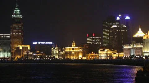 Shanghai Waterfront Skyline Architecture Lights Timelapse Stock Footage 32835955