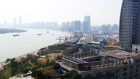 Shanghai Xuhui Riverside  Drone Video stock 73301644