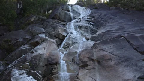Shannon Falls looking up at the narrow waterfall Stock Footage 252956366