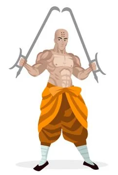 Shaolin monk with two hook tiger swords Stock Illustration