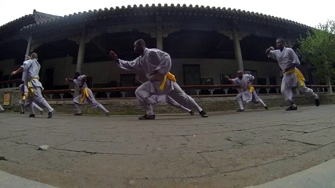 Shaolin monks training Kung Fu Stock Footage 89762207