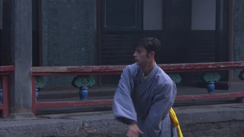 Shaolin monks training Kung Fu Stock Footage 89813086