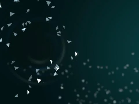 Сhaotic motion low poly polygonal particles in a fantastic space. 3d render Illustrazione stock