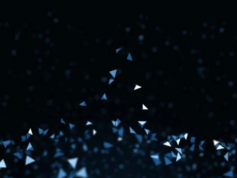 Сhaotic motion low poly polygonal particles in a fantastic space. 3d render Illustrazione stock