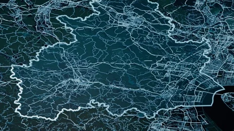 Shaoxing China Glowing Digital Map Animation 4K Video stock 337471449