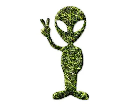 A shape of an alien showing a piece si with grass texture isolated on a white Stock Illustration