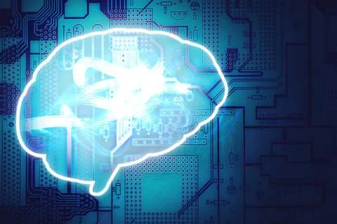 Shape of brain with light effects and printed circuit board symbolizing Ar... Stock Photos