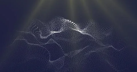 A shape-changing surface of white dots on a blue background in the rays of a Stock Illustration