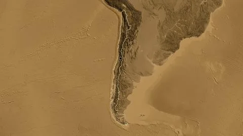 Shape of Chile. Outlined. Sepia elevation. Stock Illustration