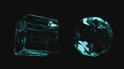The shape of a cube and a ball of water hangs in space and shimmers with waves Stock Footage 151919188
