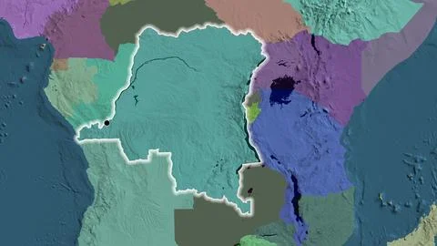 Shape of Democratic Republic of the Congo. Glowed. Administrative. Stock Illustration