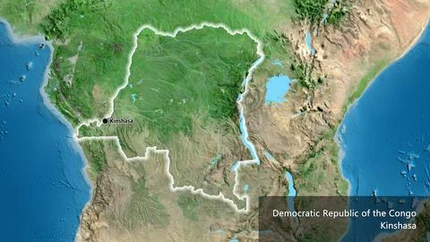 Shape of Democratic Republic of the Congo. Glowed. Satellite. Labels Illustrazione stock