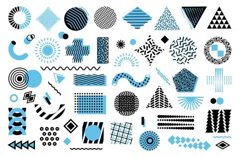 Shape design elements. Graphic geometric abstract lines and circles in memphi 库存插图