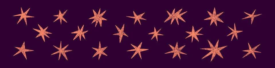 Shape elements, abstract. Graphic pink stars among scribble doodles, color .. Illustrazione stock