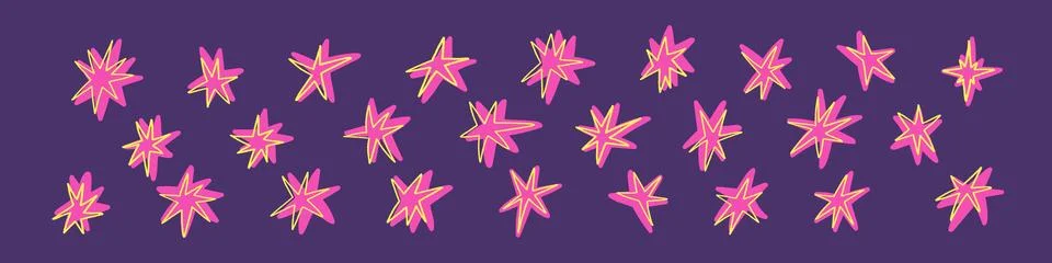 Shape elements, abstract. Graphic pink stars among scribble doodles, color .. Stock Illustration