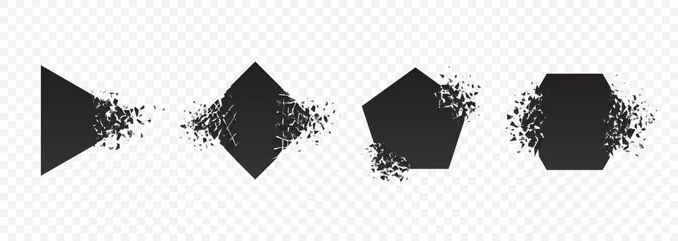 Shape explosion broken and shattered flat style design vector illustration set Stock Illustration