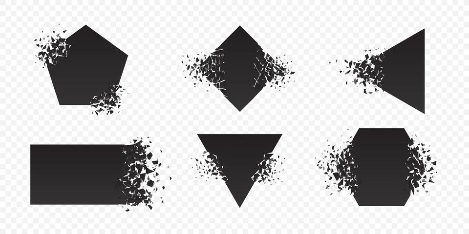 Shape explosion broken and shattered flat style design vector illustration set Stock Illustration