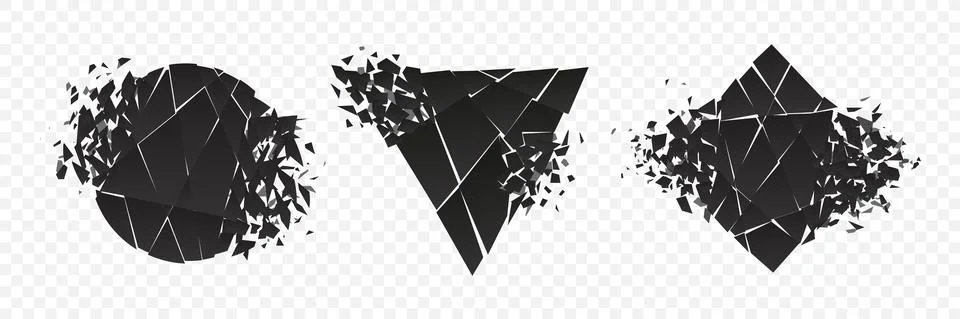 Shape explosion broken and shattered flat style design vector illustration set. Stock Illustration