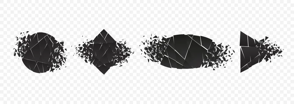 Shape explosion broken and shattered flat style design vector illustration set. 스톡 일러스트