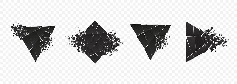 Shape explosion broken and shattered flat style design vector illustration set 스톡 일러스트